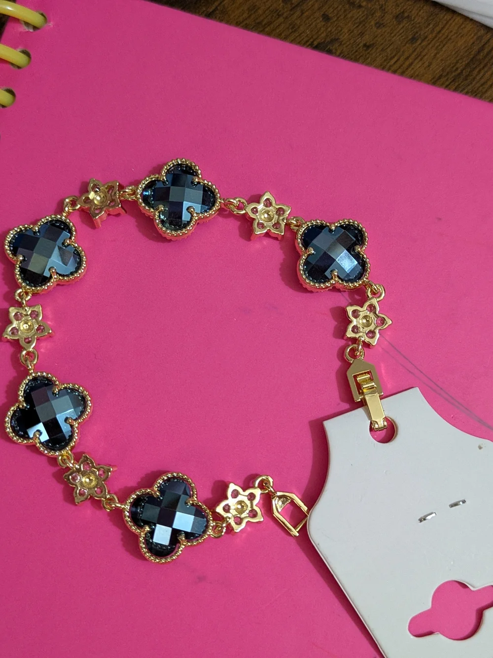 Gold-Plated Blue Crystal Clover Link Bracelet